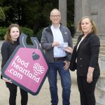 Local businessman Alistair Cairns receives his £100 voucher for The Halfway House restaurant from Elaine Cullen, Interim Enterprise Development Manager and Sarah McKnight, Food Heartland Assistant as part of the Food Heartland Network sign-up draw