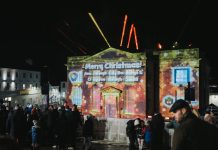 Armagh Library building is lit up with a Christmas animation as part of the annual Lights Show.