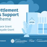 blue graphic saying Small Settlements Business Support Grant Scheme