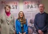 The Lord Mayor Councillor Sarah Duffy is pictured with a female and male in front of pop up banners saying Posters from the Past'. They are pictured together to promote the Posters from the Past Exhibition at Armagh County Museum.