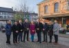 A line of people standing outside Dromore Town Hall