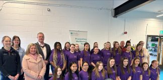 Teenage girls from local schools pictured with ABC council staff and Southern Health and Social Care Trust staff at the This Girl Moves Leadership day at Dromore Community Centre.